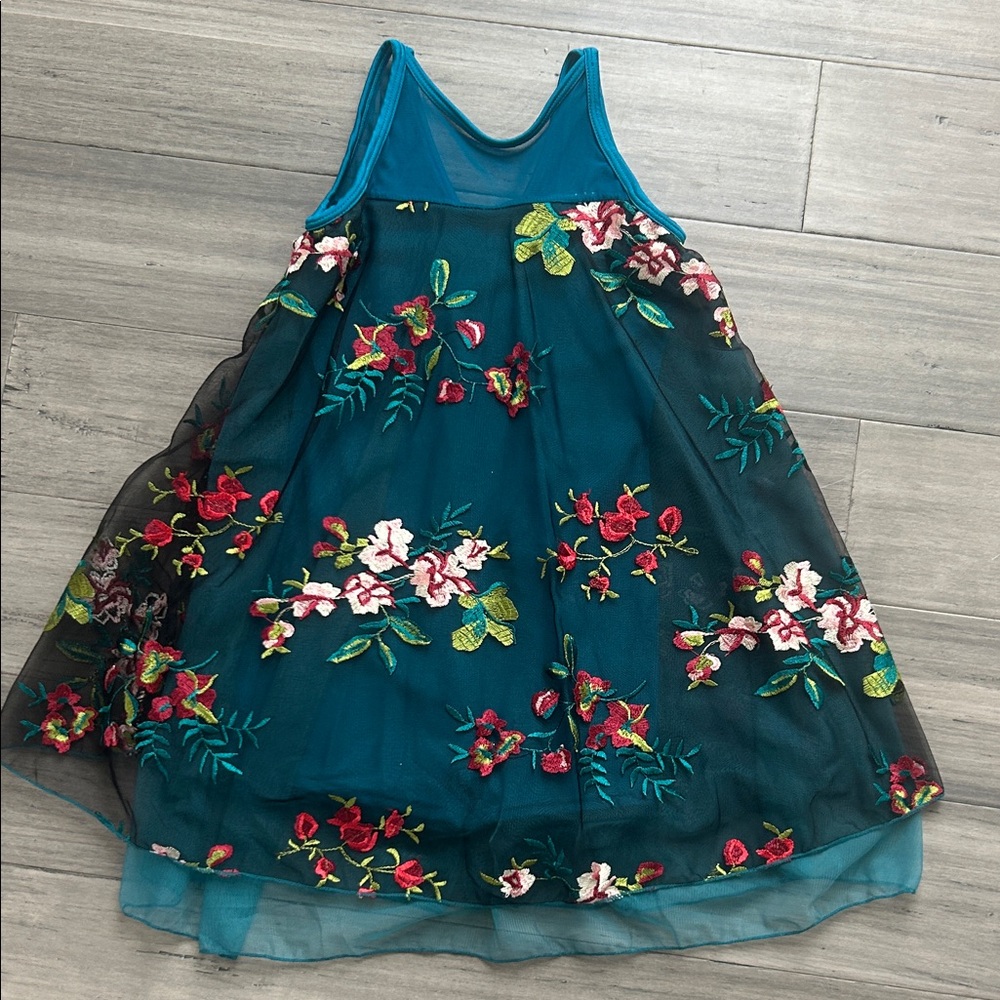 Floral Embroidered Modern/Lyrical dance costume  - Teal and Red